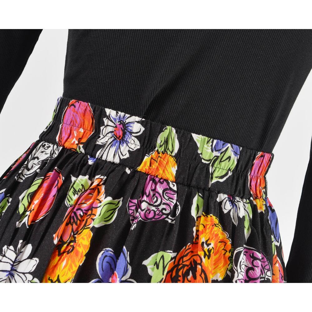 Vintage Cute Floral Vase Pottery Print Full Pleated Midi Skirt with Pockets M - Picture 9 of 9